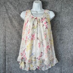 Tendenze Italy Floral 100% Silk Ruffle Sleeveless Top Size M Fairycore Romantic
